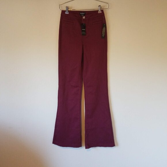 Bebe Pants Women's Size 26 Red Burgundy Clean Sateen Flare NWT - Picture 1 of 10